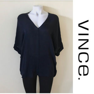 VINCE Silk V-Neck Bat Wing High Low Blouse